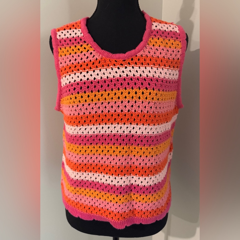 Free assembly Colorful Striped Crochet Tank Top-70's style inspired hippie large